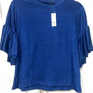 New York & Company Royal Blue Ruffle Sleeve Blouse